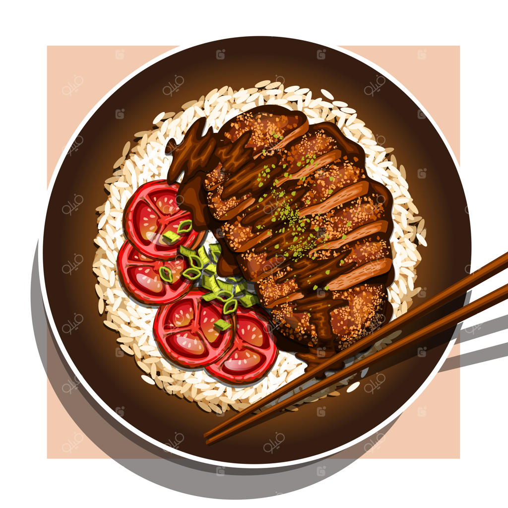 نمای نزدیک از بشقاب چیکن کاتسو