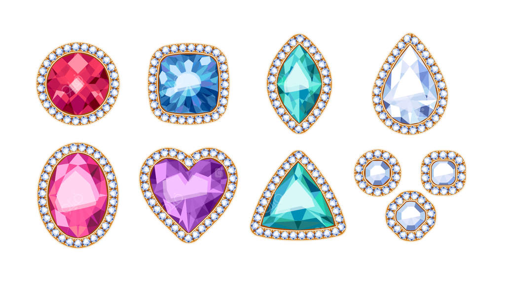 تصویرسازی نگین‌های رنگارنگ در قاب الماس.