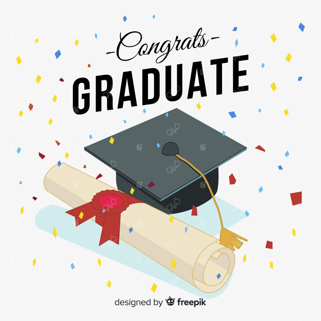 کلاه فارغ‌التحصیلی و دیپلم نقاشی‌شده دستی