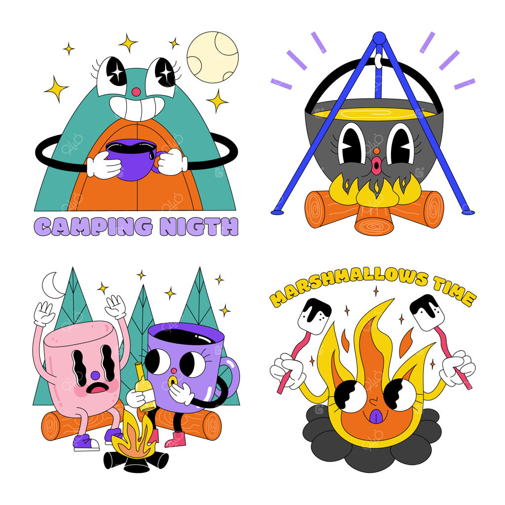 مجموعه استیکر کمپینگ براق و دست‌ساز