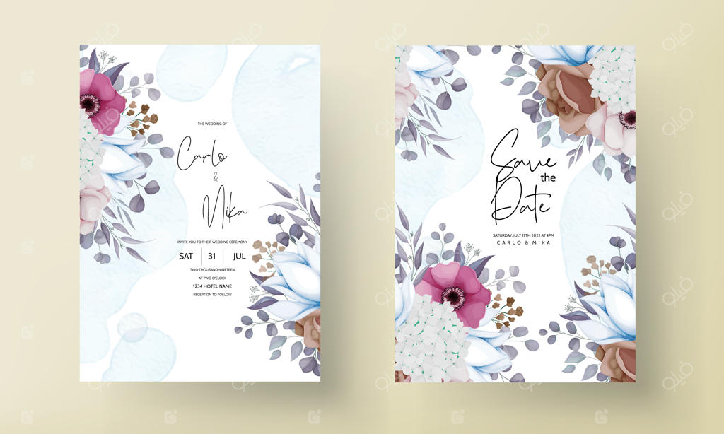 کارت دعوت عروسی به سبک بوهمی با گل‌های زیبا