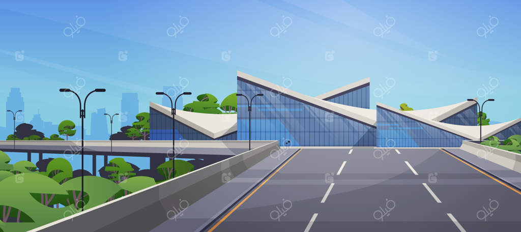 شهر آینده: معماری مدرن و اشکال غیرمعمول ساختمان‌ها در منظره شهری - تصویر برداری افقی