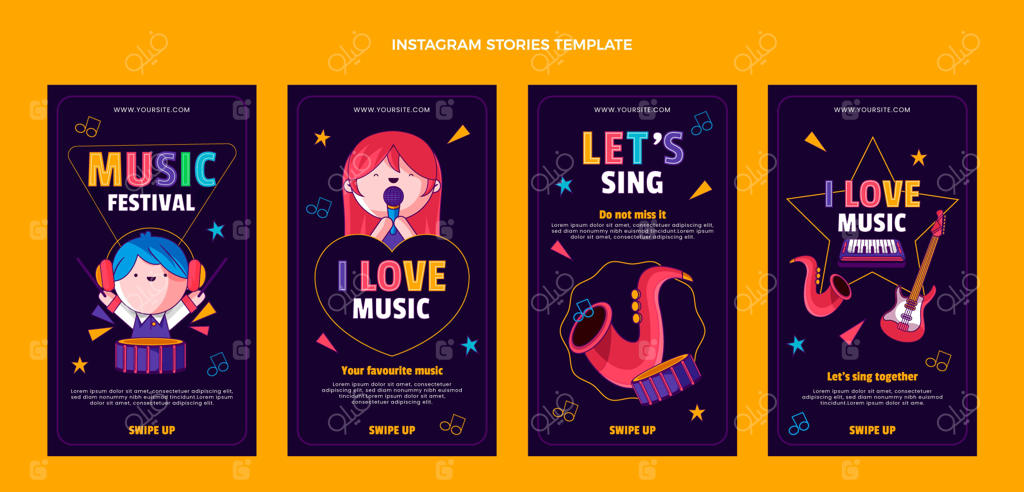 فستیوال موسیقی رنگارنگ با طراحی دستی