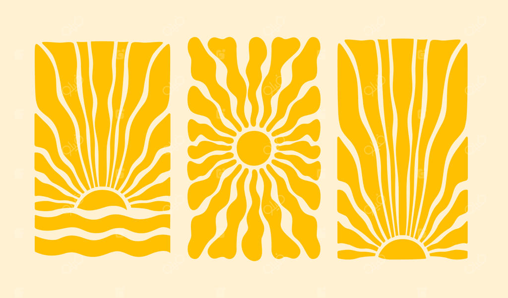 پوسترهای افقی و عمودی سبک بوهو هیپی با طرح خورشیدی مد روز زرد رنگ