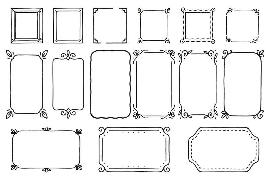 مجموعه روبان و بنرهای طراحی دستی با سبک خطی سیاه و سفید