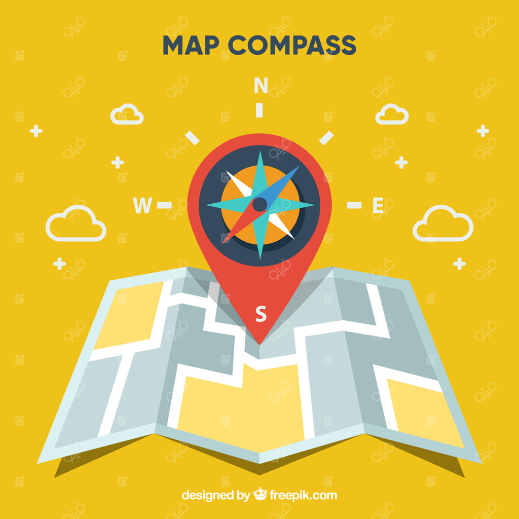 پس‌زمینه نقشه مسطح با قطب‌نما