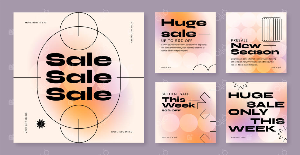 مجموعه پست‌های اینستاگرامی با گرافیک‌های برجسته و گرادیانت