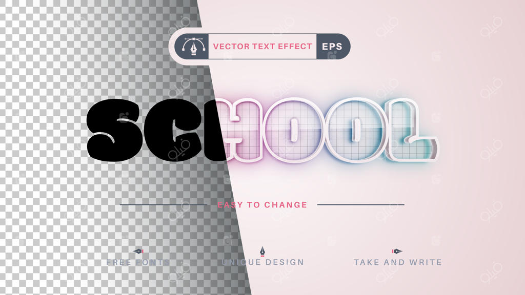 افکت متن و استایل فونت قابل ویرایش با طرح مدرسه‌ای و دورخط