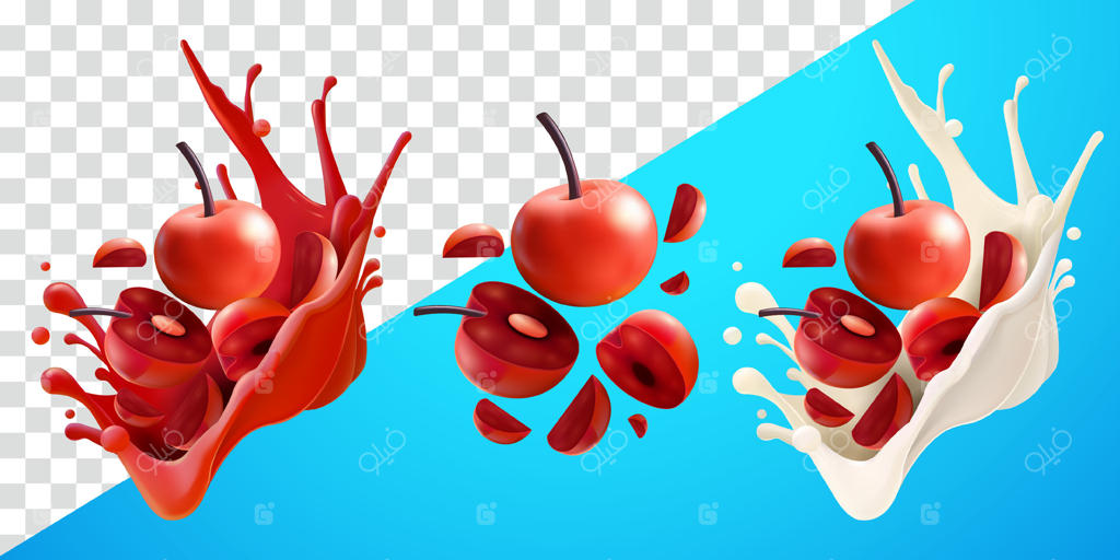 برش‌های گیلاس با آب‌میوه پرانرژی و شیر تازه: مناسب برای دکور، عناصر تزئینی، خوراکی و نوشیدنی‌ها