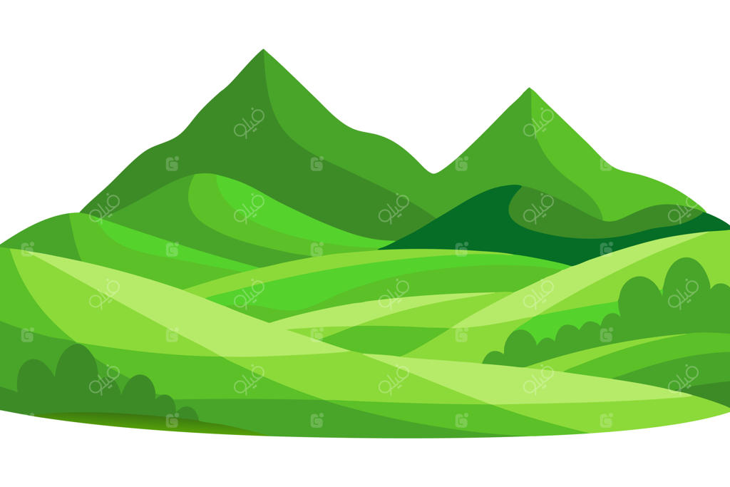 تصویرسازی وکتور تخت منظره تپه‌های سبز در پس‌زمینه سفید