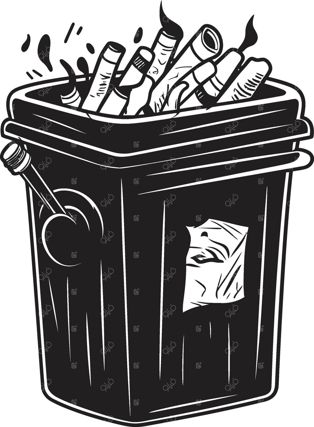 نشان یادآوری سطل زباله - علامت سیگار کشیدن ممنوع: خاموش کردن سیگار در سطل سیاه