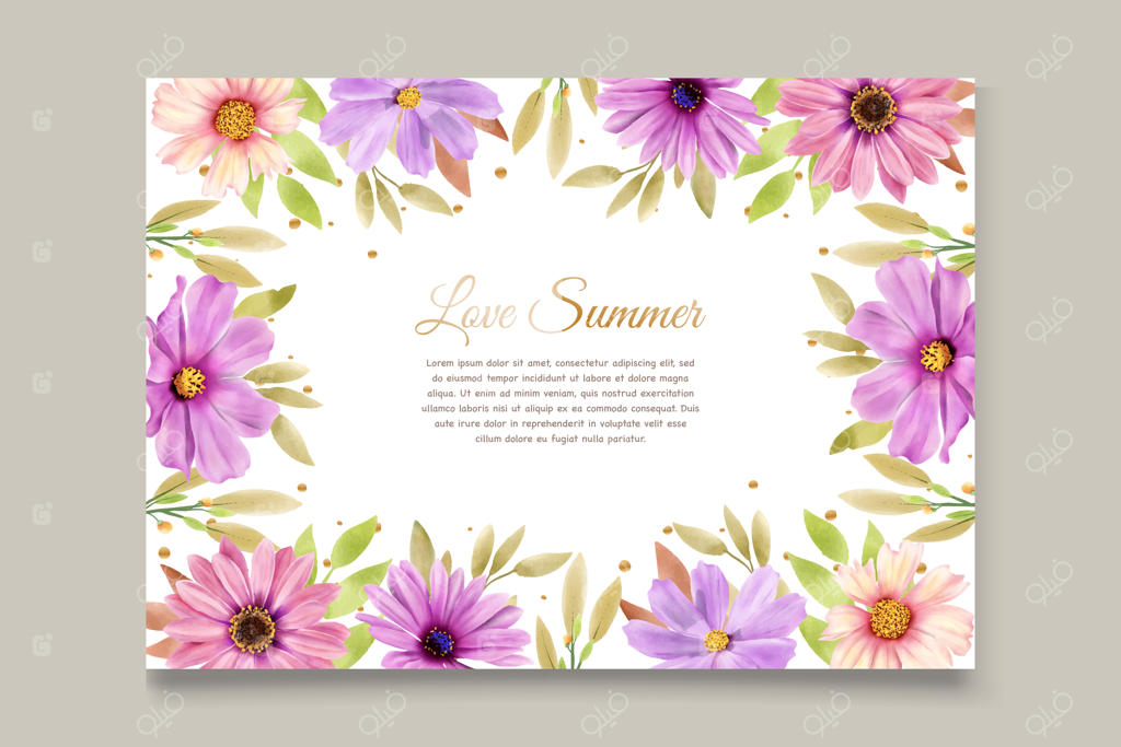 کارت دعوت عروسی با طرح گل داوودی آبرنگی