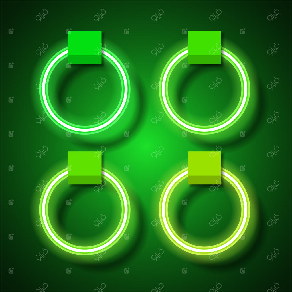 بنر نئون سبز به شکل دایره. طراحی بنر دایره‌ای.