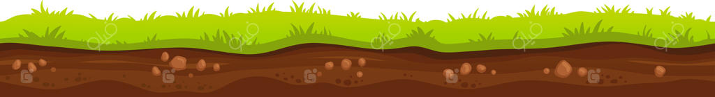 خاک و چمن کارتونی یکپارچه با صخره‌ها، سطح زمین با سنگ‌ها، لایه‌های زیرزمینی، بافت زمین، پس‌زمینه طبیعت، تصویرسازی