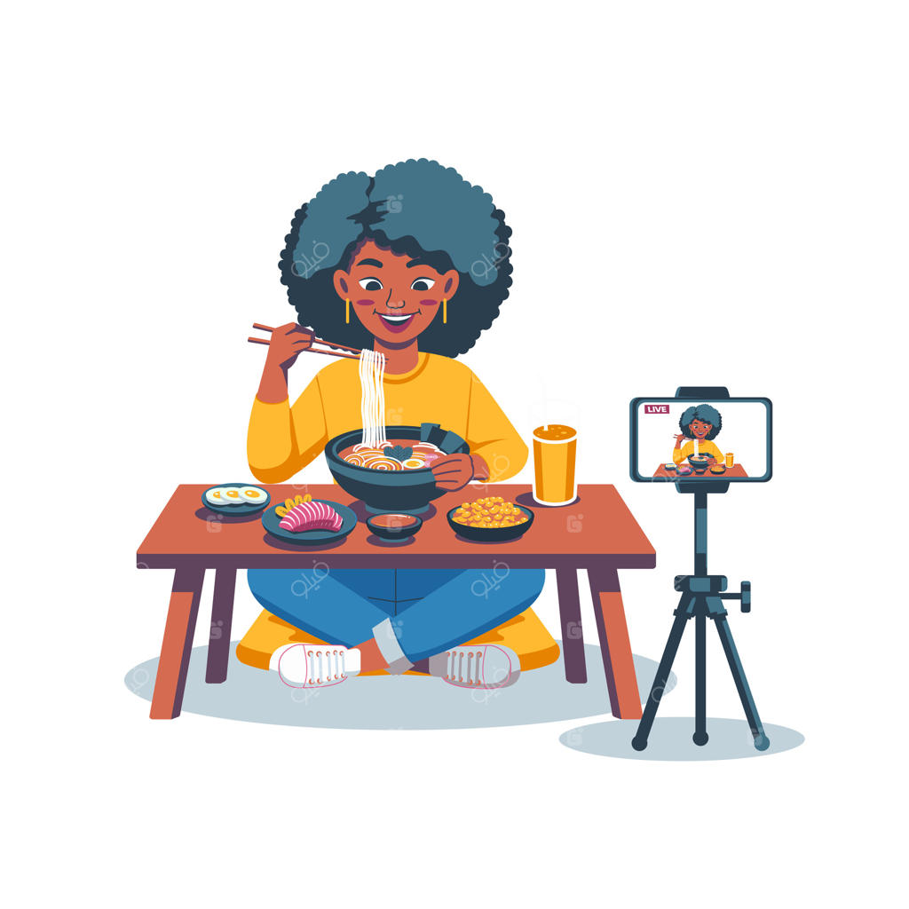 لذت بردن از نودل و سوشی در حین پخش زنده پرو وکتور