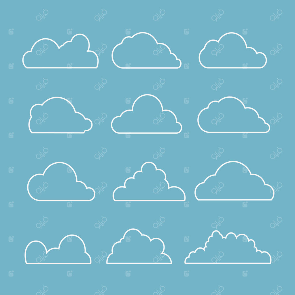 وکتور ابرهای سفید در آسمان آبی با سایه بلند