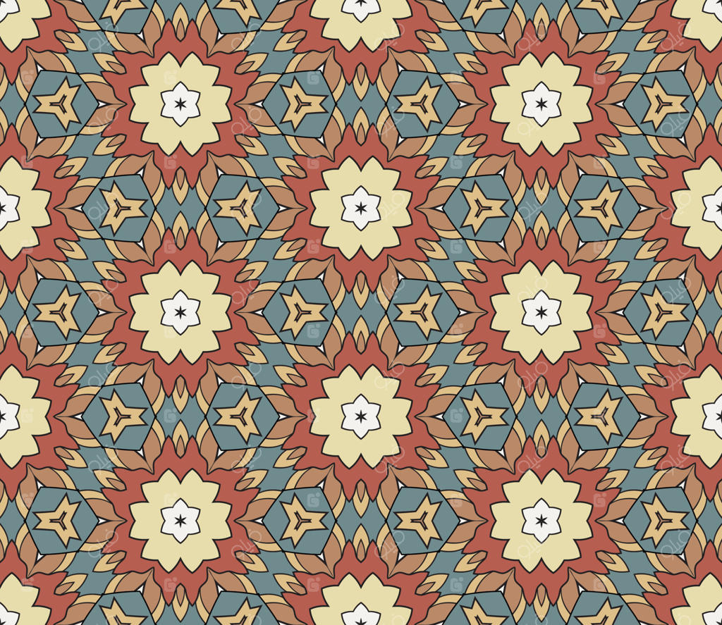 الگوی یکپارچه گل هندسی رنگارنگ و انتزاعی. پس‌زمینه گلدار. موزاییک و کاشی‌کاری کَلیدوسکوپ با طرح ظریف و خطی.