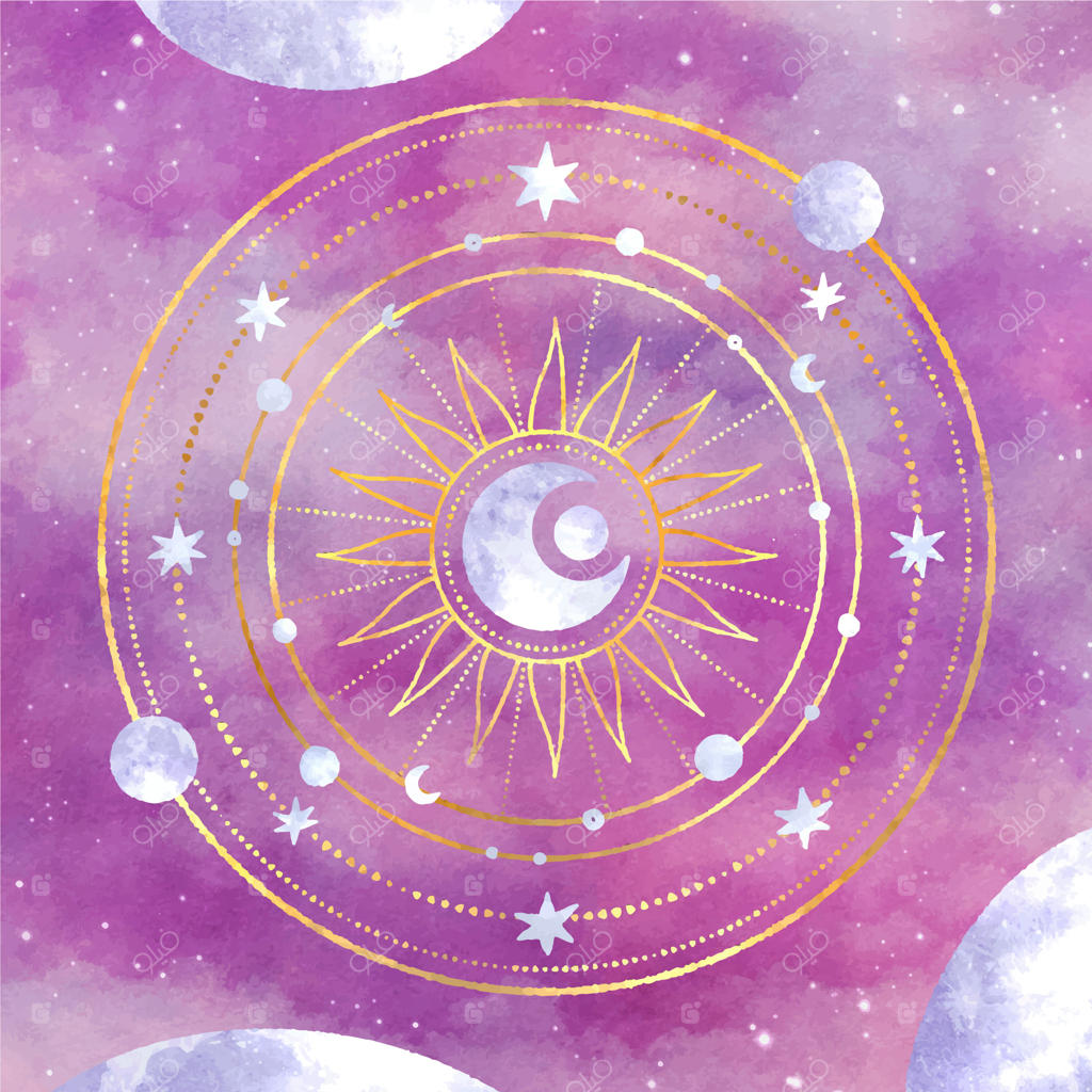 تصویر آبرنگی خورشید و ماه