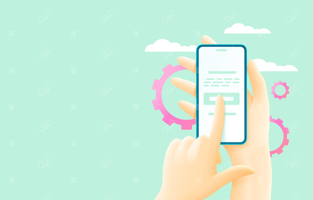 بنر وکتور وب: گوشی هوشمند و صفحه لمسی در دست