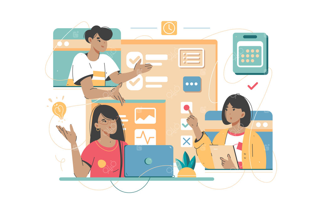 گروهی از افراد درباره ایده‌ای صحبت می‌کنند