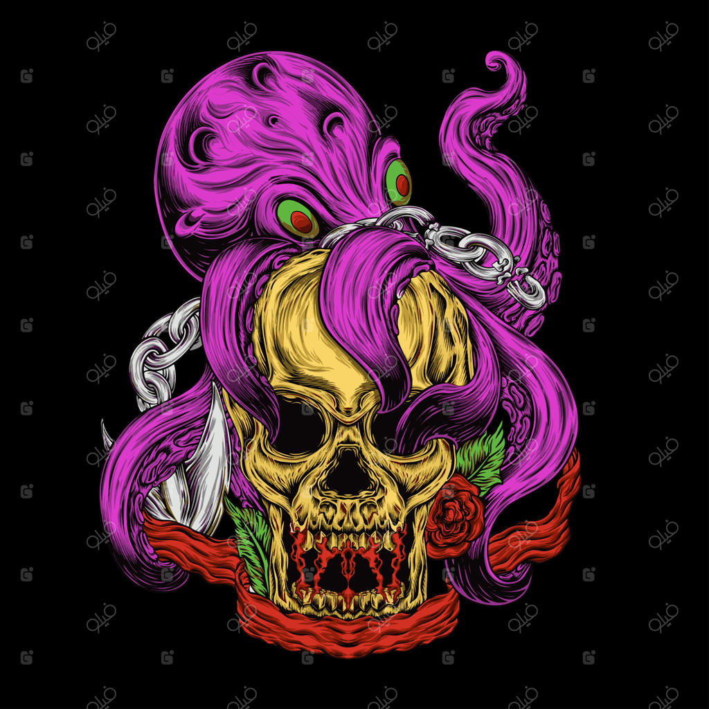 تصویر برداری هشت‌پا و جمجمه