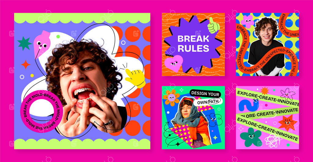 مجموعه پست‌های اینستاگرامی با سبک نئوبروتالیسم تخت