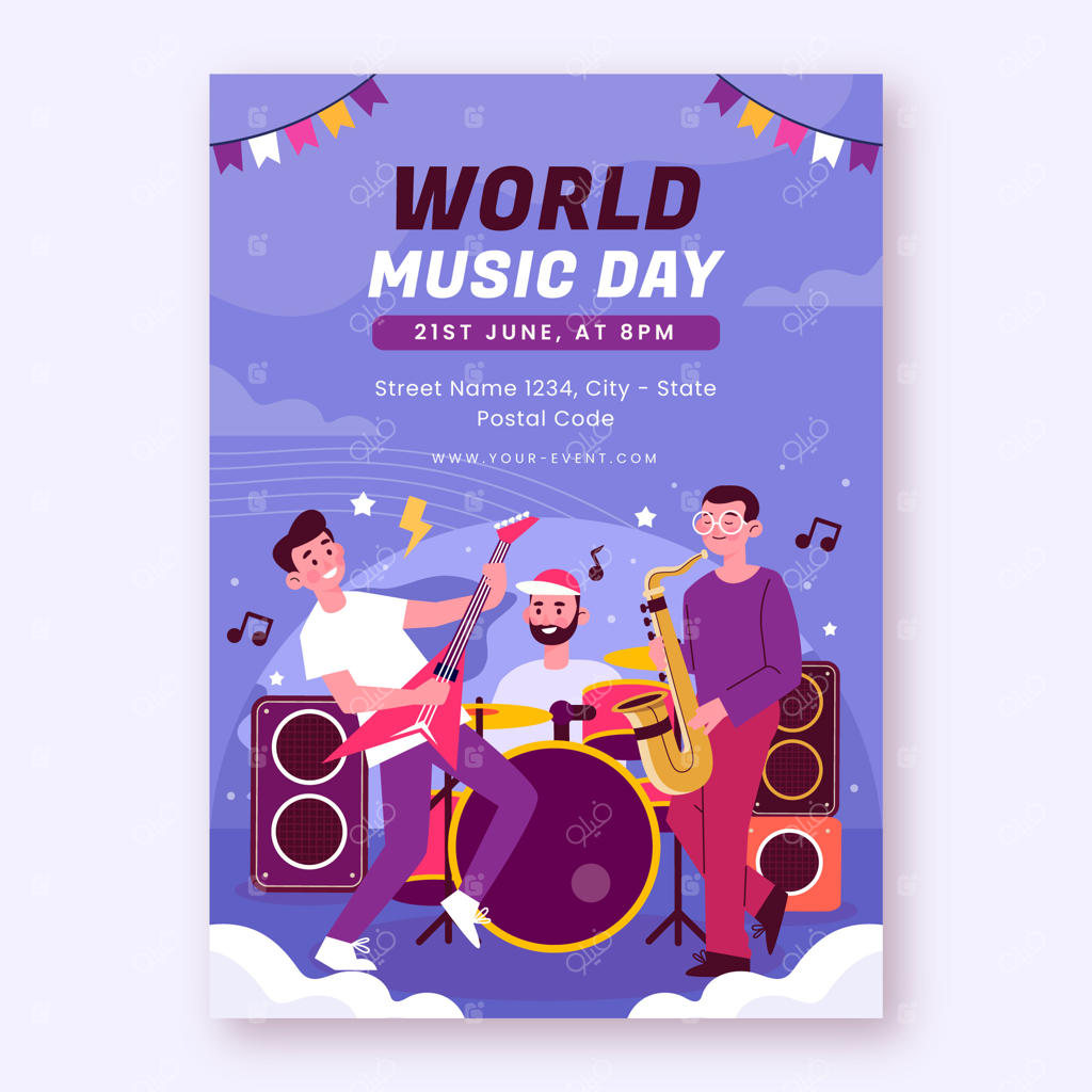 قالب پوستر عمودی برای جشن روز جهانی موسیقی