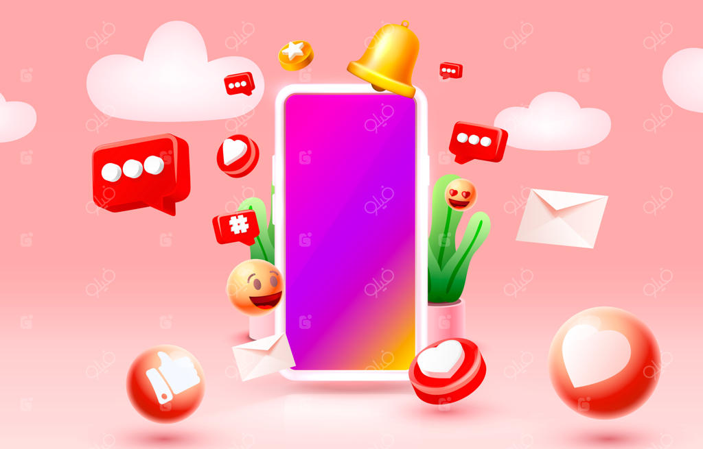 آیکون‌های پیام شبکه‌های اجتماعی، بنر فالوورها و فریم عکس وکتور