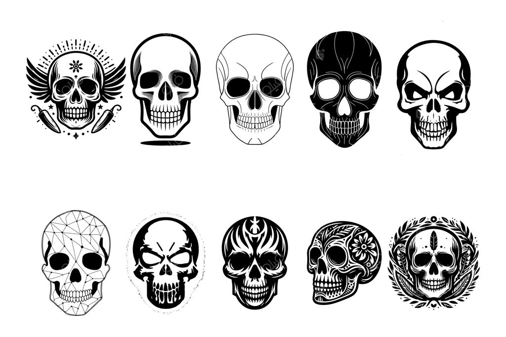 مجموعه وکتور جمجمه با سبک تصویرسازی