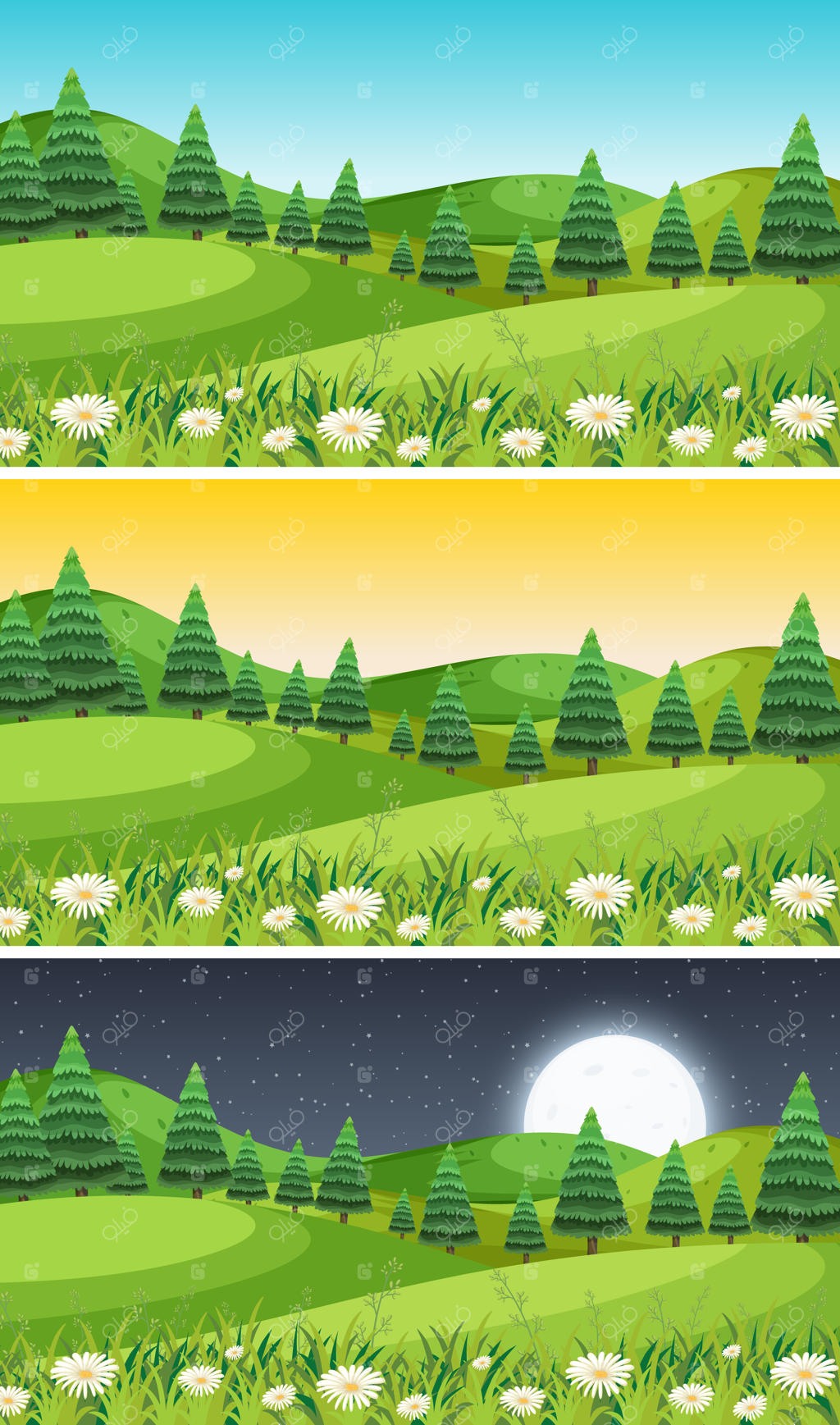 منظره طبیعت در ساعات مختلف روز