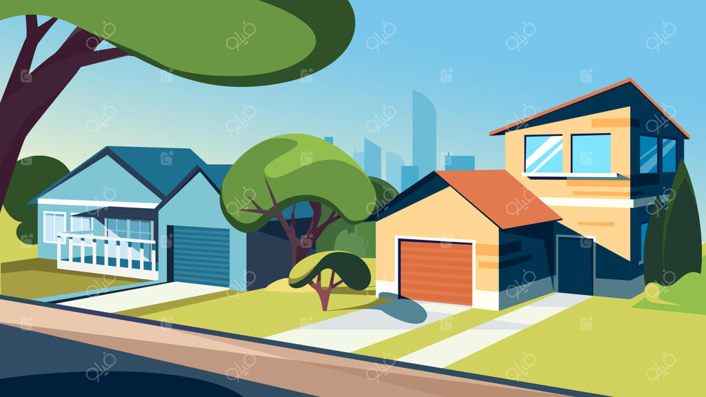 خیابان حومه در فصل تابستان، مکانی زیبا در فضای باز.