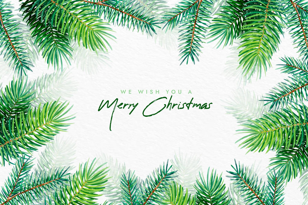 پس‌زمینه شاخه‌های درخت کریسمس با آبرنگ