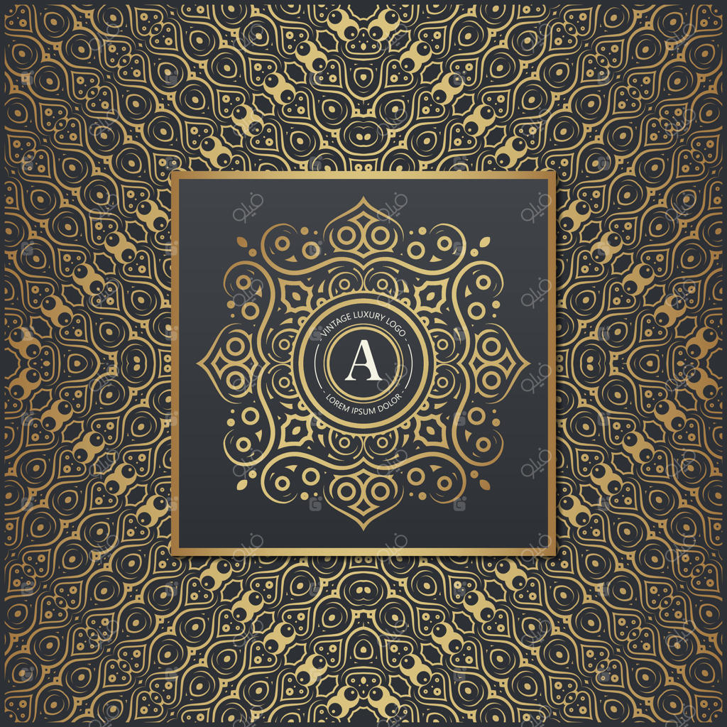 قاب ماندالای طلایی با عناصر طراحی لوگوی لوکس وینتیج