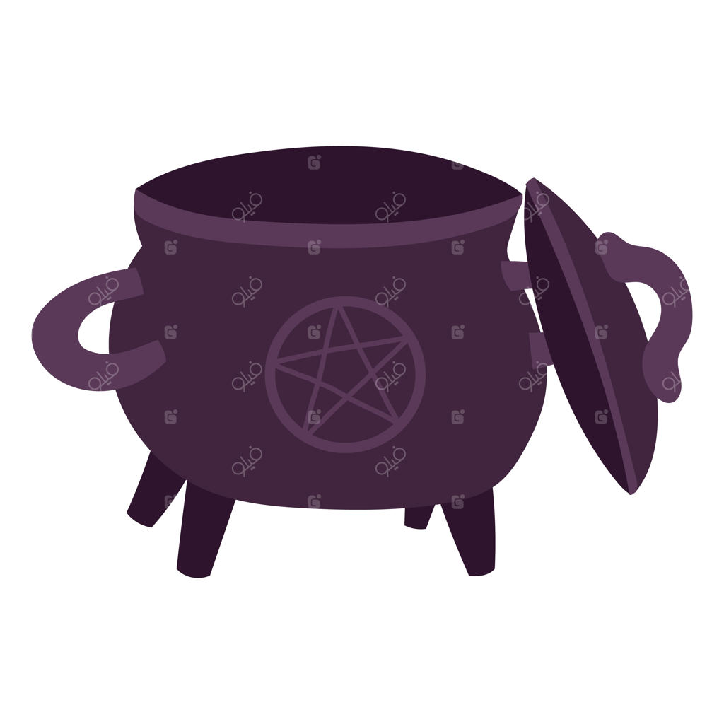 دیگ سیاه جادوگری با نشان پنتاگرام؛ المان طراحی سحر و جادو، تصویرسازی وکتور با طرح دستی
