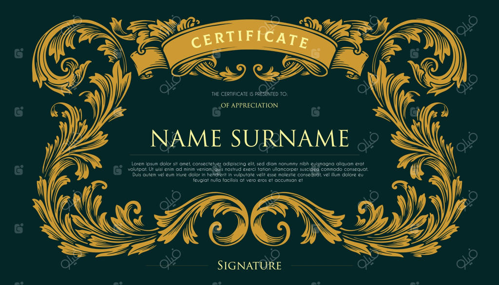 طرح گواهی شیک با حاشیه اسلیمی و وینتج