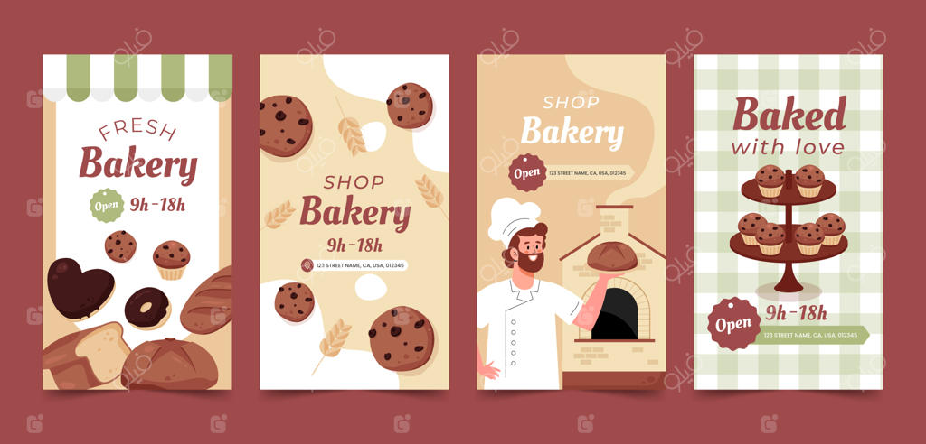 قالب طراحی استوری اینستاگرام نانوایی با طرح دستی