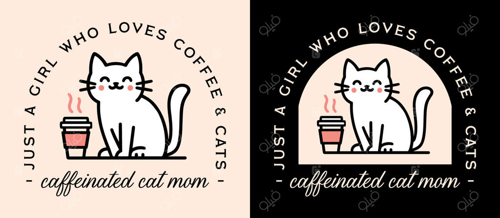 گربه‌دوست: دختری که عاشق قهوه و گربه‌هاست - طرح بامزه برای علاقه‌مندان به گربه‌ها و قهوه با طراحی قدیمی و شاد