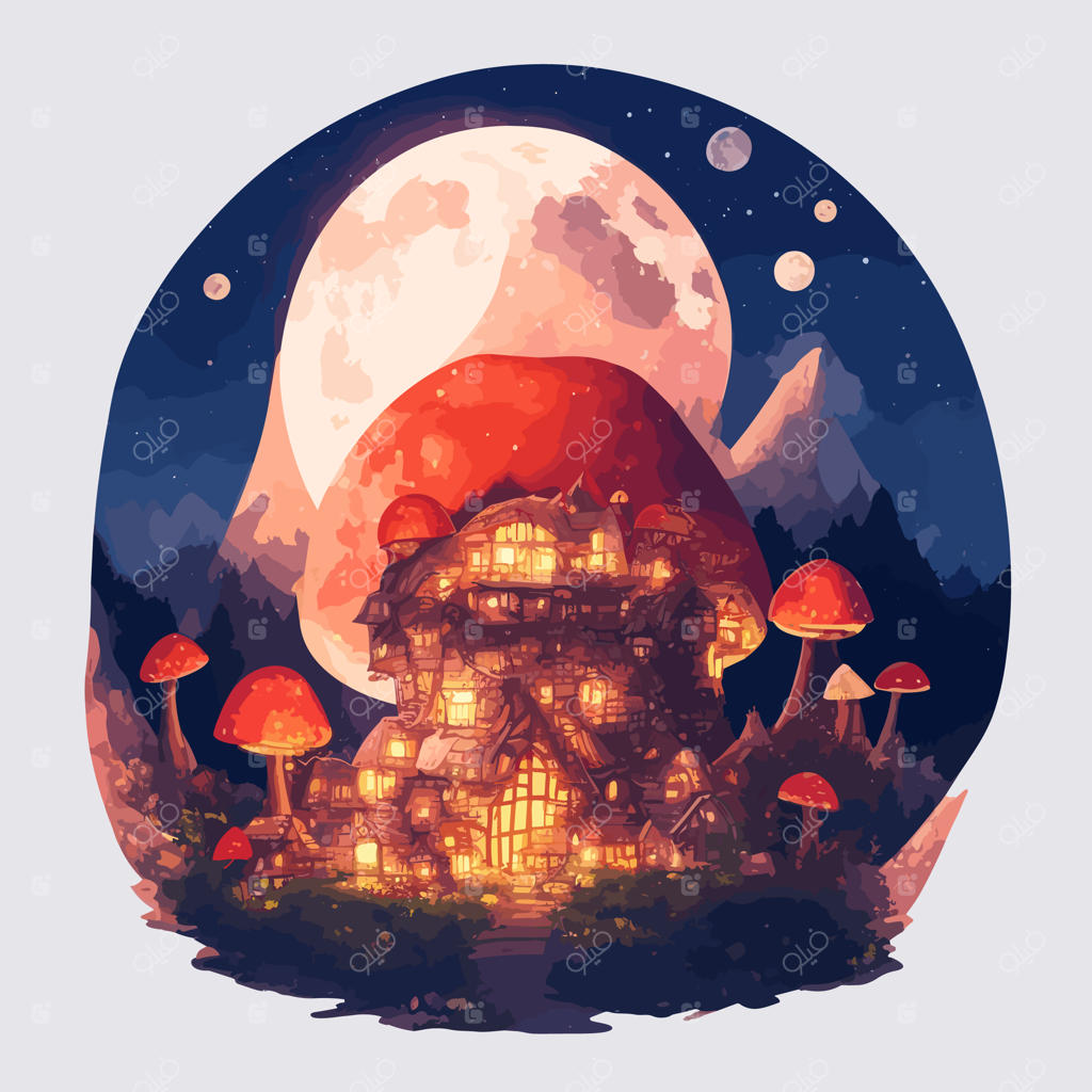 باغ فانتزی با خانه قارچی و ماه