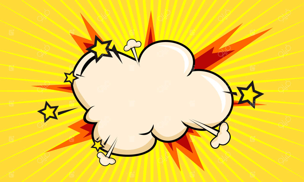 پس‌زمینه کمیک زرد با تصویرسازی ابر کارتونی