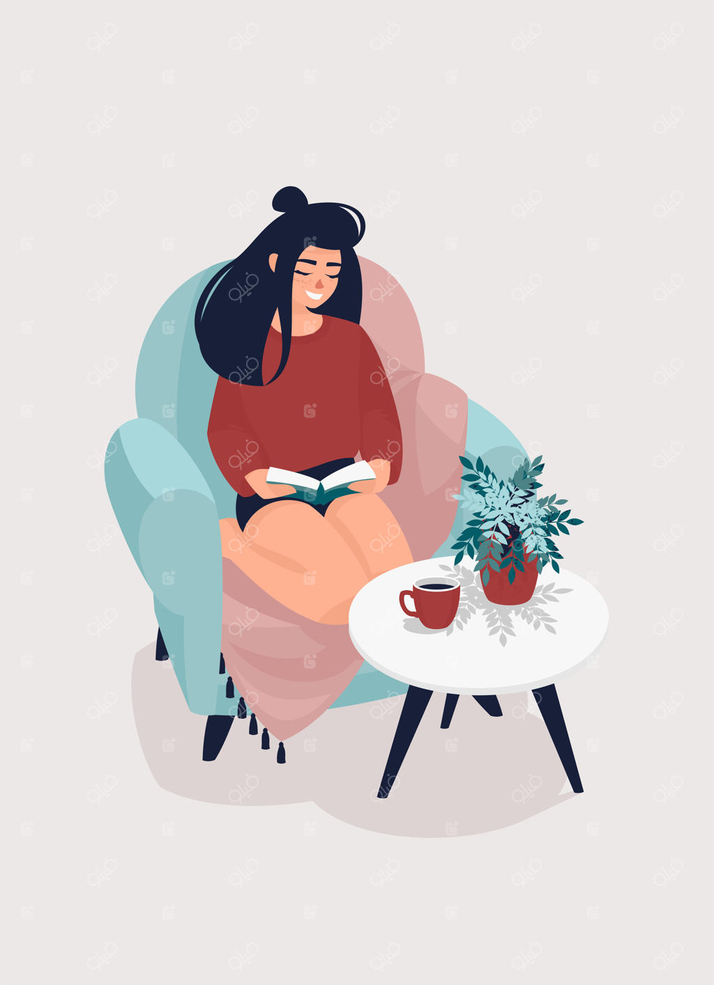 زنی در یک صندلی راحت کتاب می‌خواند