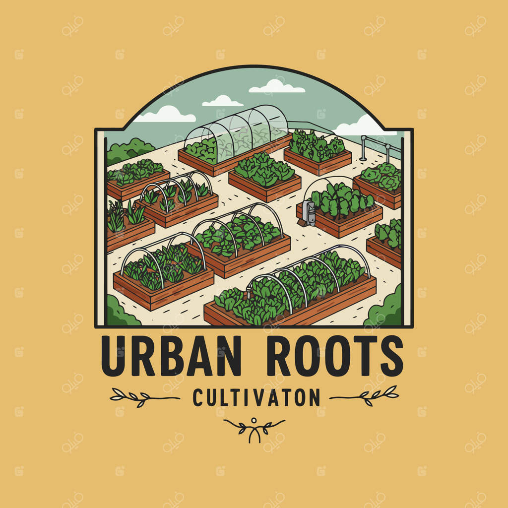 تصویر نمای ایزومتریکی از یک بام سبز شهری با تخت‌های گل برجسته را نشان می‌دهد که در آن انواع سبزیجات به‌صورت پایدار پرورش یافته‌اند.