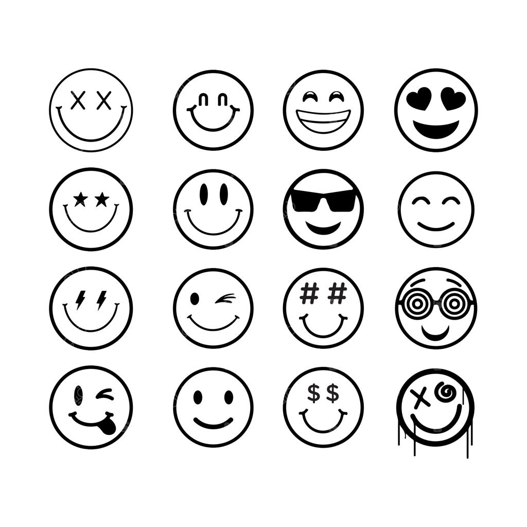 مجموعه وکتور آیکون‌های سیلوئت ایموجی‌های خندان متنوع