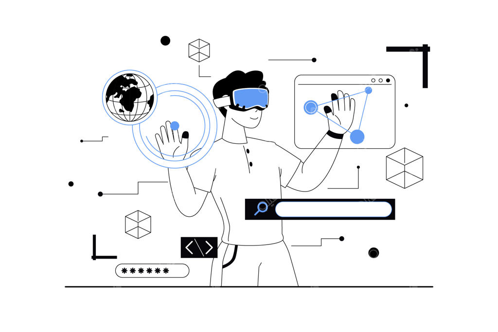 تصویرسازی خطی مردی با عینک واقعیت مجازی