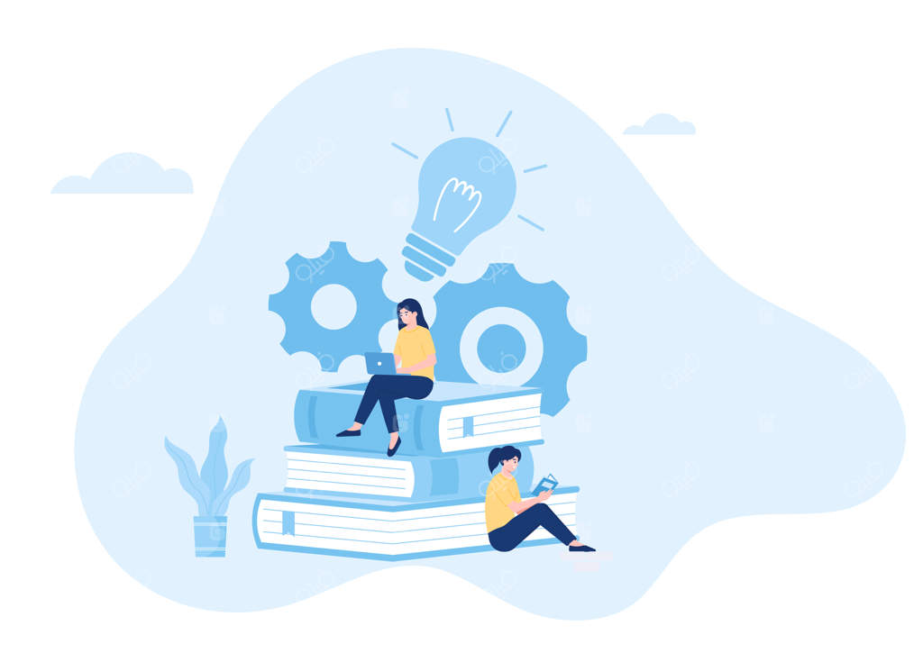 دو نفر در حال کار گروهی با کتاب‌ها - تصویر مفهومی و ساده