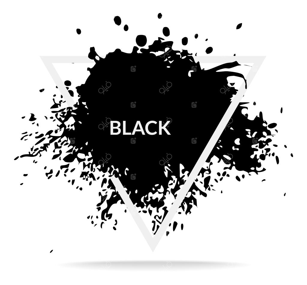 پاشیدن رنگ لکه با قاب مثلثی سفید - پاشش‌ها و لکه‌های جوهری مشکی با فضای خالی برای متن - قطرات تزئینی و نمای کلی گرافیتی انتزاعی - تصویر برداری