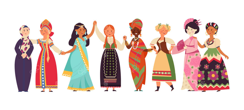 زنان متنوع در کنار هم: توانمندسازی زنان سیاه‌پوست، جامعهٔ زنان، همبستگی و حمایت دوستانه، یا مفهوم فمینیستی با تصویرسازی مناسب.