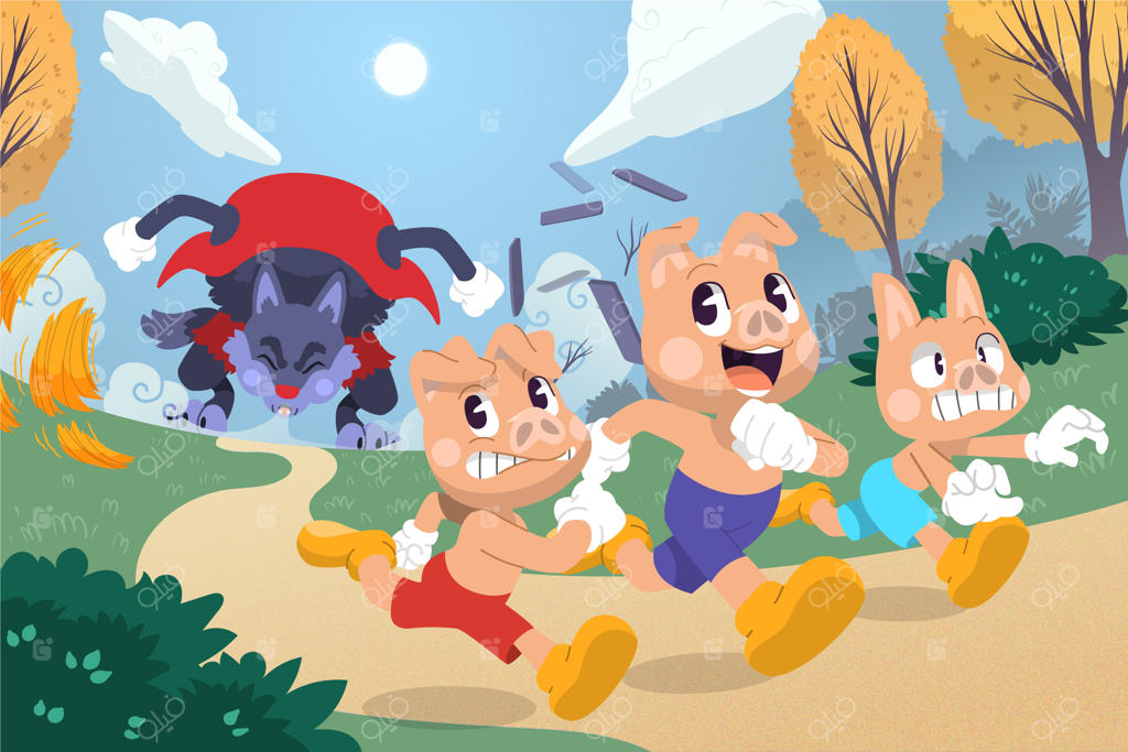 تصویرسازی دستی سه خوک کوچک