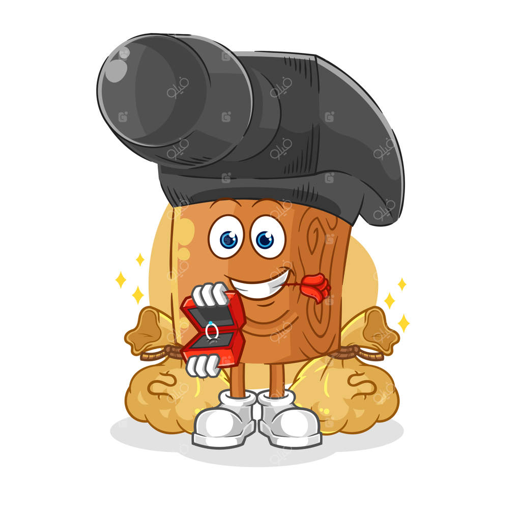 پیشنهاد ازدواج با کاریکاتور چکش و حلقه به صورت وکتور