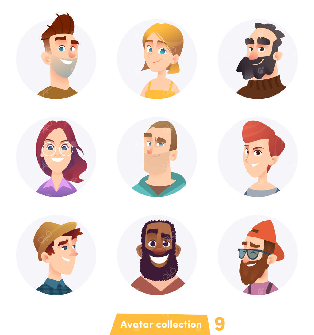 مجموعه‌ای از آواتارهای کارتونی کاریزماتیک - وکتور کاراکترهای مرد و زن