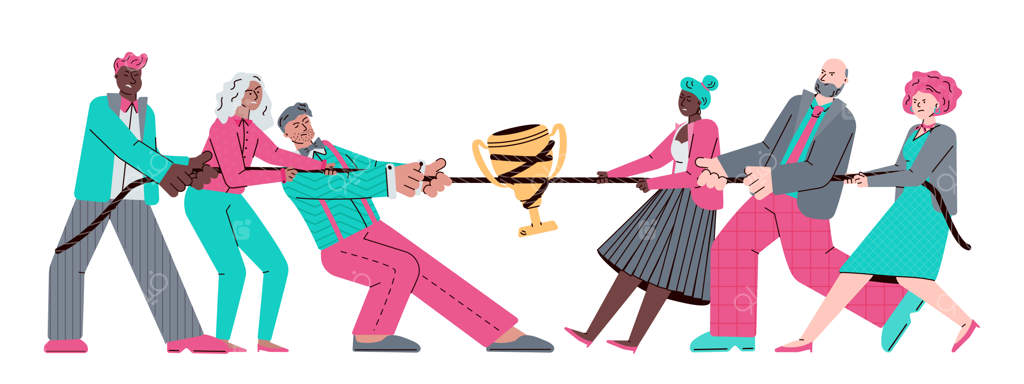 مسابقه طناب‌کشی تیم‌های تجاری برای جام طلایی، رهبری و همکاری رقابتی.